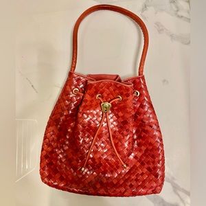 Vintage Red Leather Italian Made Bucket Bag